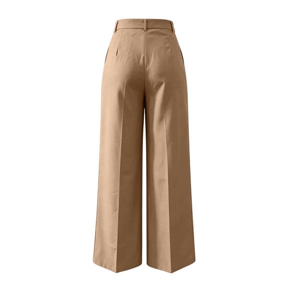 Cagogo Women Plus Size Wide Leg Trousers High Waisted Elastic Waist Pants with Pockets Solid Elegant Office Work Business Long Pants Casual Beach Lounge, Khaki M