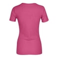 thumbnail image 5 of Women V Neck Ribbed Fitted Tight Tshirt Short Sleeve Shirt Basic Knit Top Hot Pink XL, 5 of 5