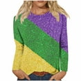 thumbnail image 2 of Aloohaidyvio Mardi Gras Clothing,Womens Mardi Gras Party Top Long Sleeve Mask Shiny Glitter Print Crew Neck T-Shirt, Mardi Gras Shirts, 2 of 5