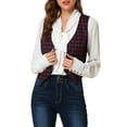 thumbnail image 1 of CHAQUETA SIN MANGAS A CUADROS ROJA PARA MUJERES CON ESCOTE EN V Y CINTURA AJUSTADA CON BOTONES ASIMÉTRICA, 1 of 8
