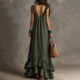 thumbnail image 4 of ChaoHeng Sundresses for Women for 2026 Solid Round Neck Tier Ruffle Sleeveless Flowy Beach Summer Dresses Army Green L, 4 of 6