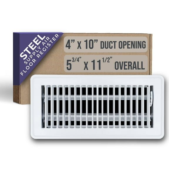 Fits 4x10 Duct Opening Floor Register with Louvered Design by Handua | Heavy Duty Walkable Design with Damper | Floor Vent Grille | Easy to Adjust Air Supply Lever | White