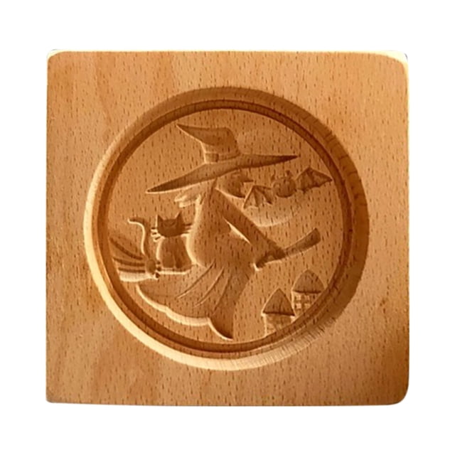 COM1950s Halloween Wooden Cookie Mold with Carved Designs, Ideal for Baking Gingerbread and Shortbread Cookies, Easy To Disassemble and Clean for Home Baking and Gift Ideas