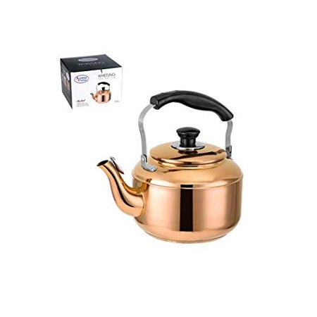 Gas Stove Tea Pot 3 Liter Beautiful Copper Finish Stainless Steel Whistling Stove top Teakettle With BakeLite Handle, Gas Electric Induction Compatible ()