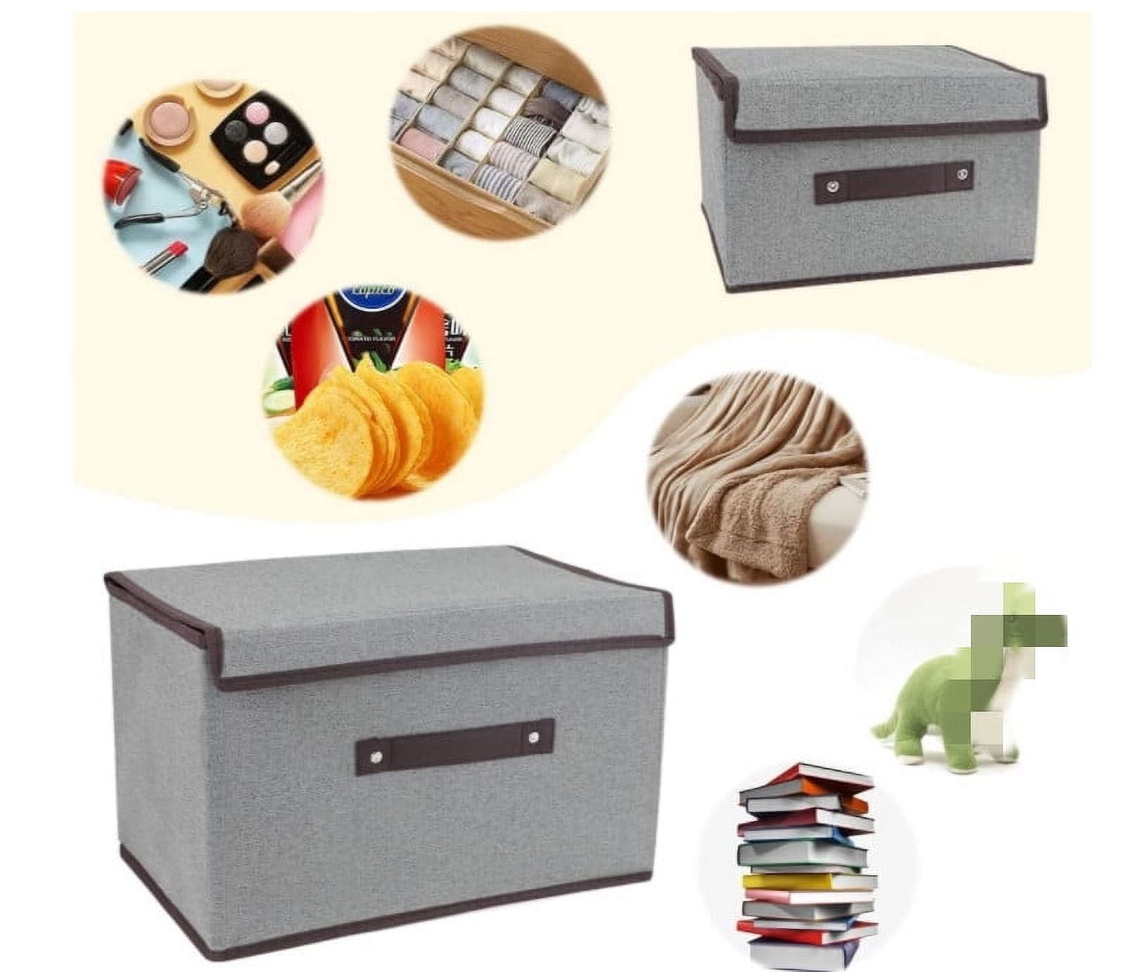 Larger Foldable Storage Cubes [2-Pack] Linen Fabric Collapsible Storage Cube Bin, Linen Closet Organizer Baskets with Lid, Handles for Toys  Home, Nursery, Closet - (Grey, 15in&10in)
