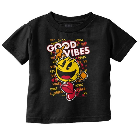 PACMAN Game Good Vibes Graffiti Toddler Boy Girl T Shirt Infant Toddler Brisco Brands 6M