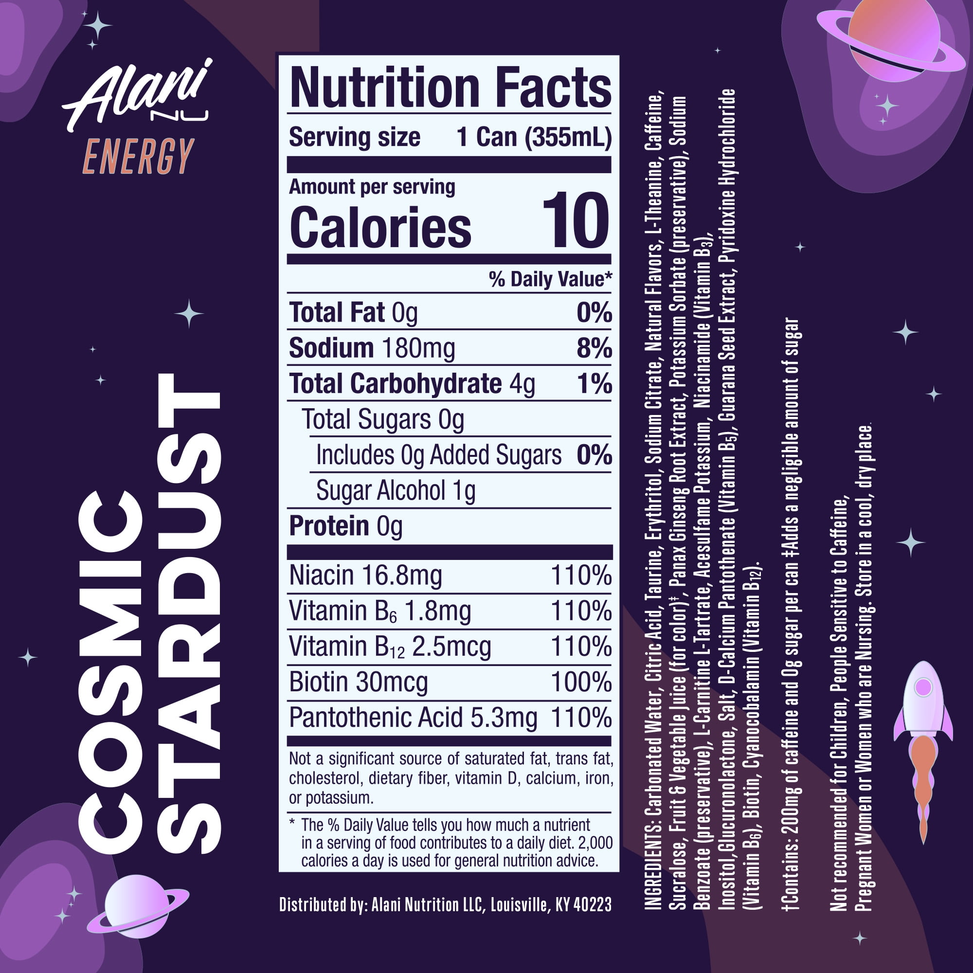 Alani Nu Sugar Free Energy Drink, Cosmic Stardust, 12 fl oz, 12 Pack, Cans, 200mg Caffeine