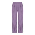 thumbnail image 6 of HAiming Cotton Linen Wide Leg Pants High Elastic Waisted Pants Casual Comfy Baggy Pleated Trousers with Pocket, 6 of 9