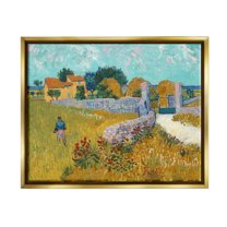 Farmhouse In Provence Van Gogh Scene Landscape Painting Metallic Gold Framed Art Print Wall Art
