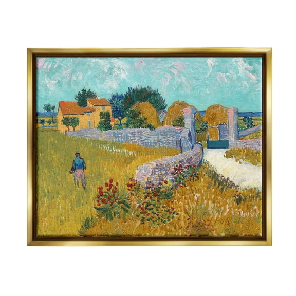 Farmhouse In Provence Van Gogh Scene Landscape Painting Metallic Gold Framed Art Print Wall Art