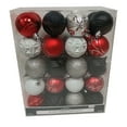 thumbnail image 5 of Holiday Time 60 mm Christmas Shatterproof Ornaments, Red, Black, White, & Silver, 40-Count, 5 of 6