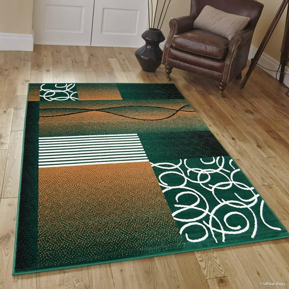 Allstar Green Area Rug. Contemporary. Abstract. Traditional. Formal. Shapes. Spirals. Circles (5' 2" x 7' 1")