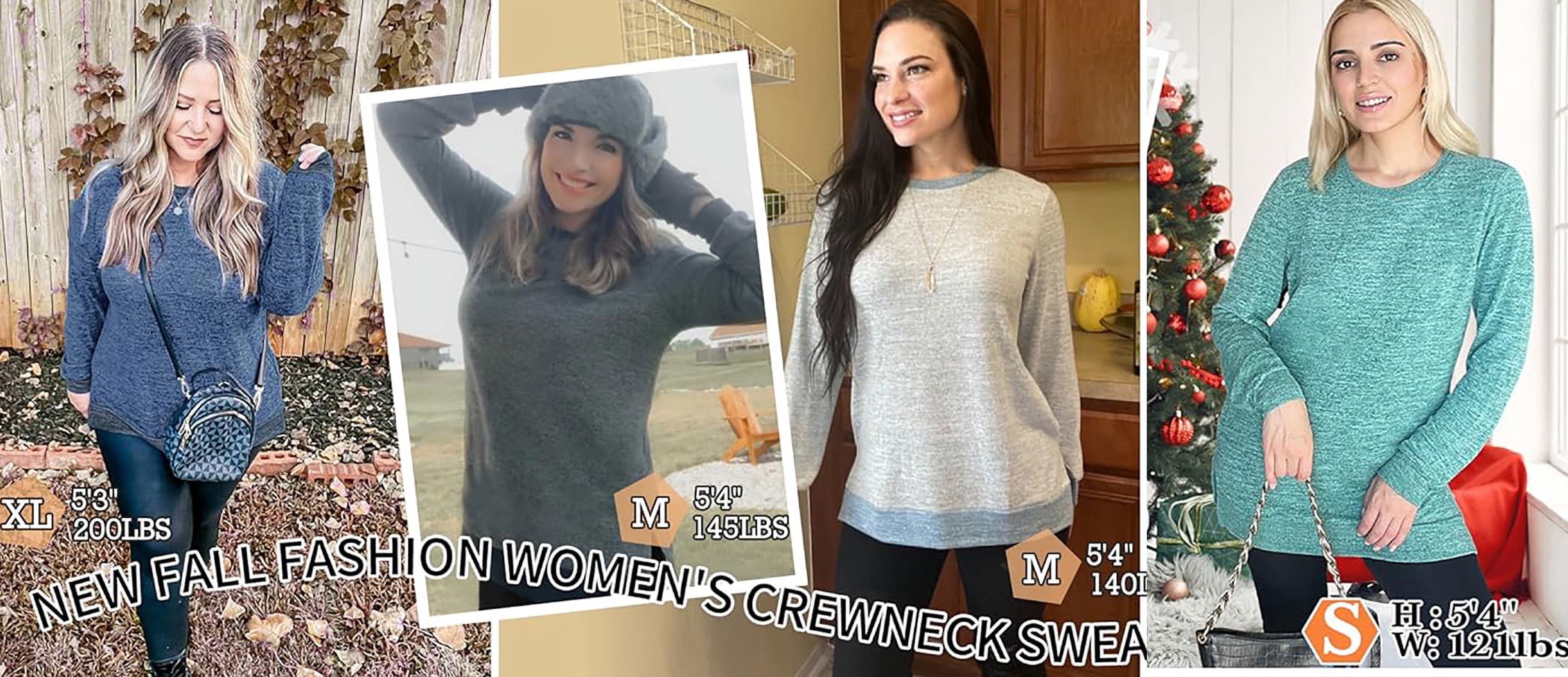Sweatshirt for Women Long Sleeve Tunic Tops Color Block Crewneck Sweatshirts Side Split