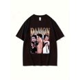 thumbnail image 1 of Limited Edition Damon Salvatore Vampire Diaries TV Show Graphic T-Shirt - Vintage Character Print, Unisex Regular Fit Cotton Tee, Black with Vibrant Red & Yellow Design, All-Season, 1 of 5