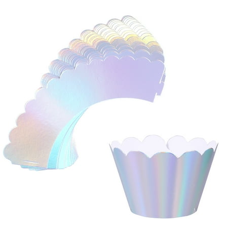 24pcs Iridescent Rainbow Cupcake Wrappers Liners Muffins Holder for Baby Shower Birthday Party Decoration