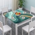 thumbnail image 3 of Teal Marble Gold Wave Pattern Square Fitted Tablecloth with Elastic Edge,Square Table Cover,Washable Elastic Table Cover for Home Kitchen Party Decor 34"x34", 3 of 6