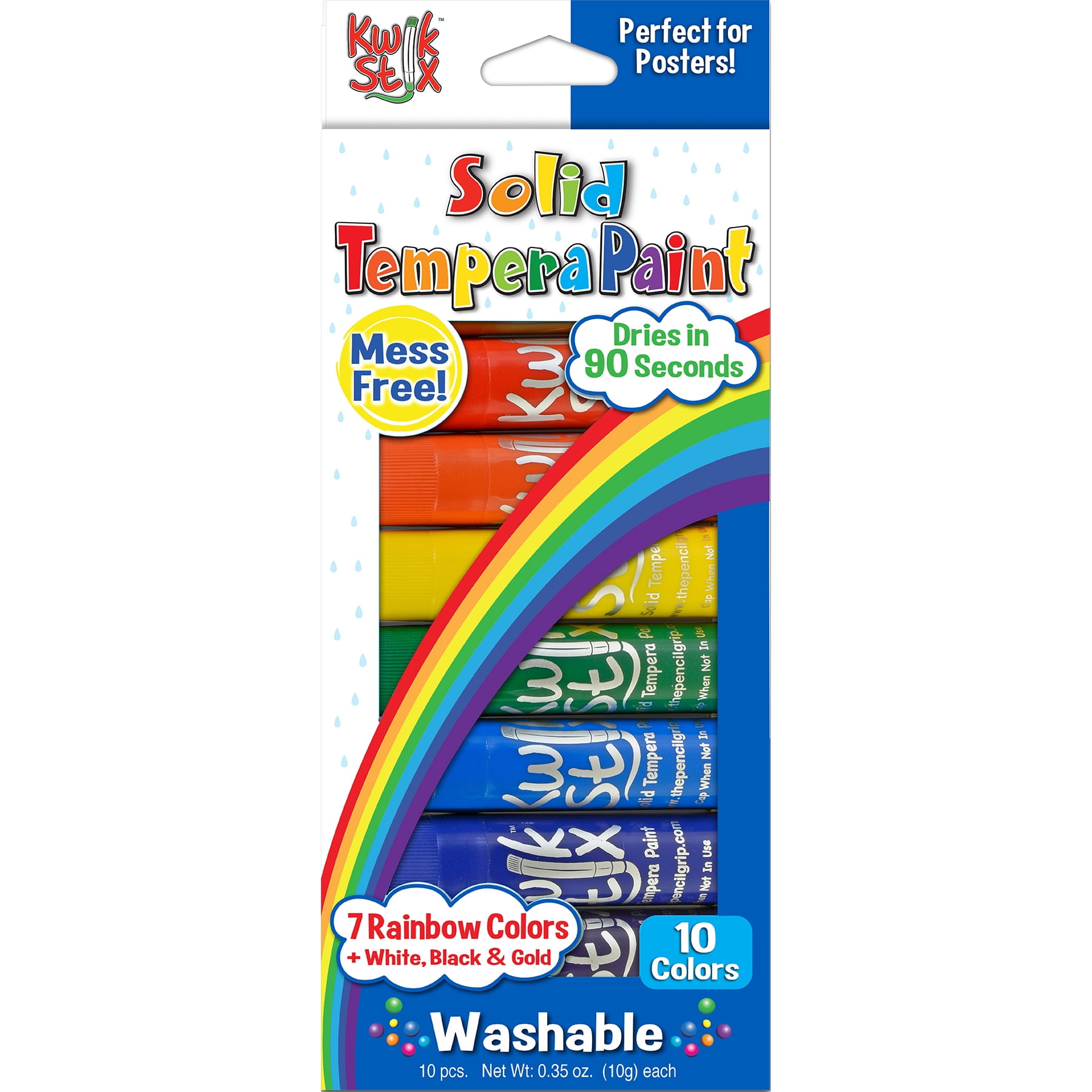 Kwik Stix Tempera Paint Sticks, Rainbow Colors, 10 per Pack, 2 Packs
