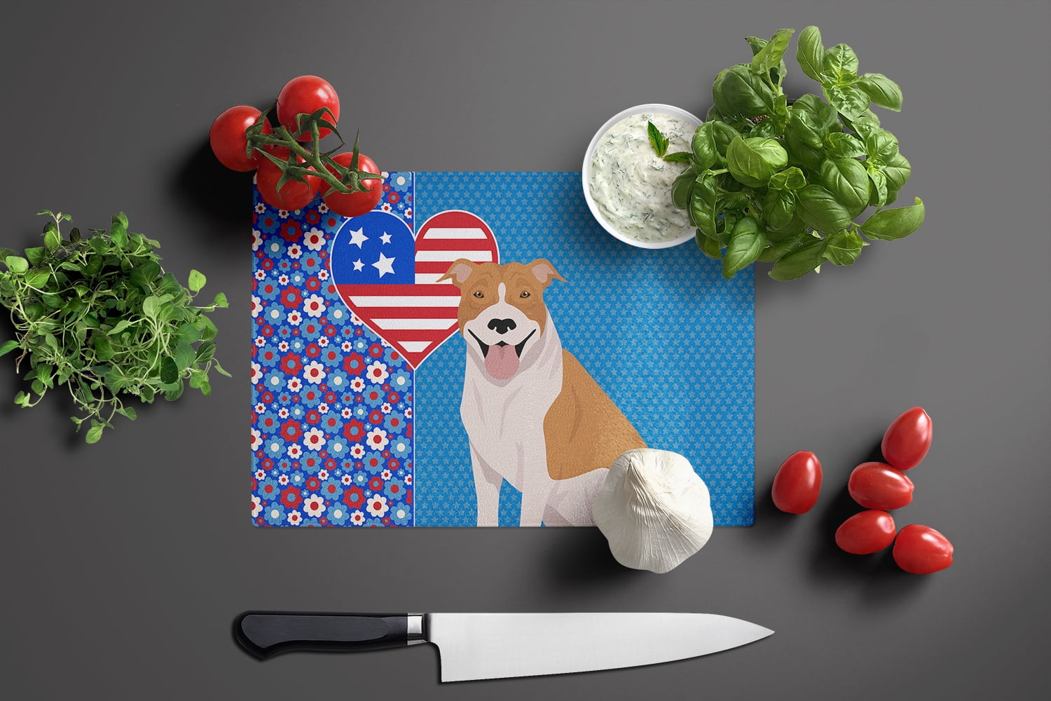 Red and White Pit Bull Terrier Glass Cutting Board Large 12 in x 15 in