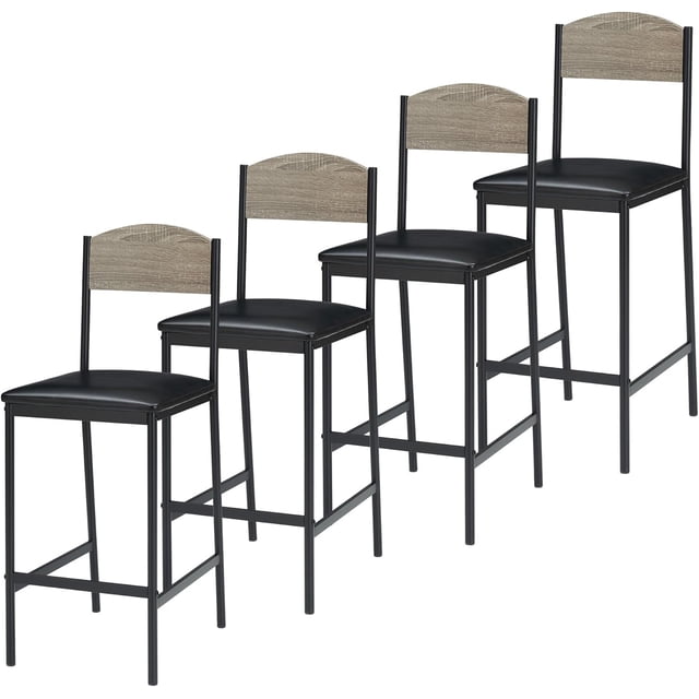Modern Bar Table and Chairs Set for 2, Counter Height Dining Furniture with PU Upholstered Stools, Backrest & Footrest – Gray / Retro Color, 2-Pack / 4-Pack / 1+2 Set Options