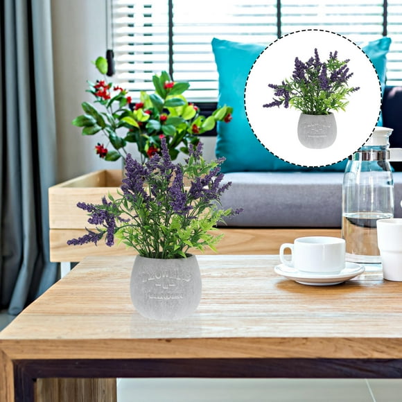 WEUVEB 1Pcs Faux Lavender Potted for Mood Soothing Desk Plant Decor