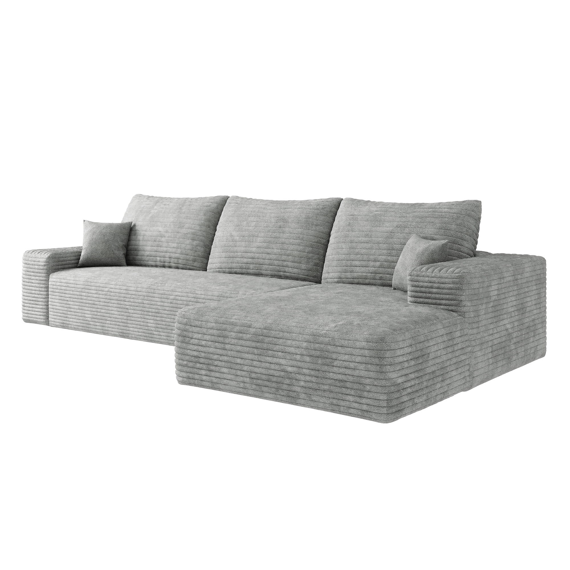 MAYEERTY 107" Cloud Sectional Couch with L-Shape Chaise, Modern Modular Deep Seat Sofa, No Assembly Plush Corduroy Fabric, Gray (2 packages)