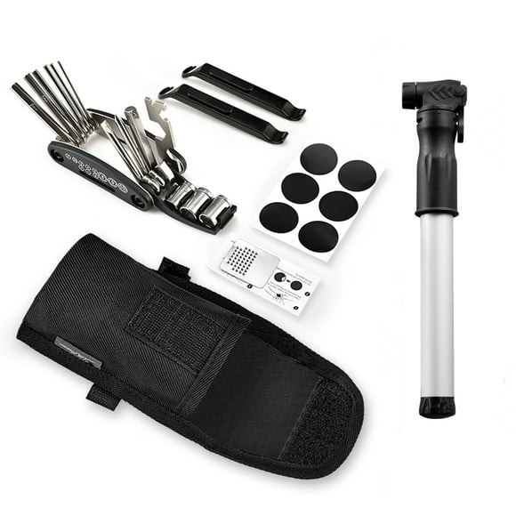 Portable Mountain Bike Tools Kit Bicycle for Multipurpose Emergency Tire Set 16 in 1 Bicycle Multifunctional Tool Set Mini Bike Pump Bike Maintenance Tool with Bag