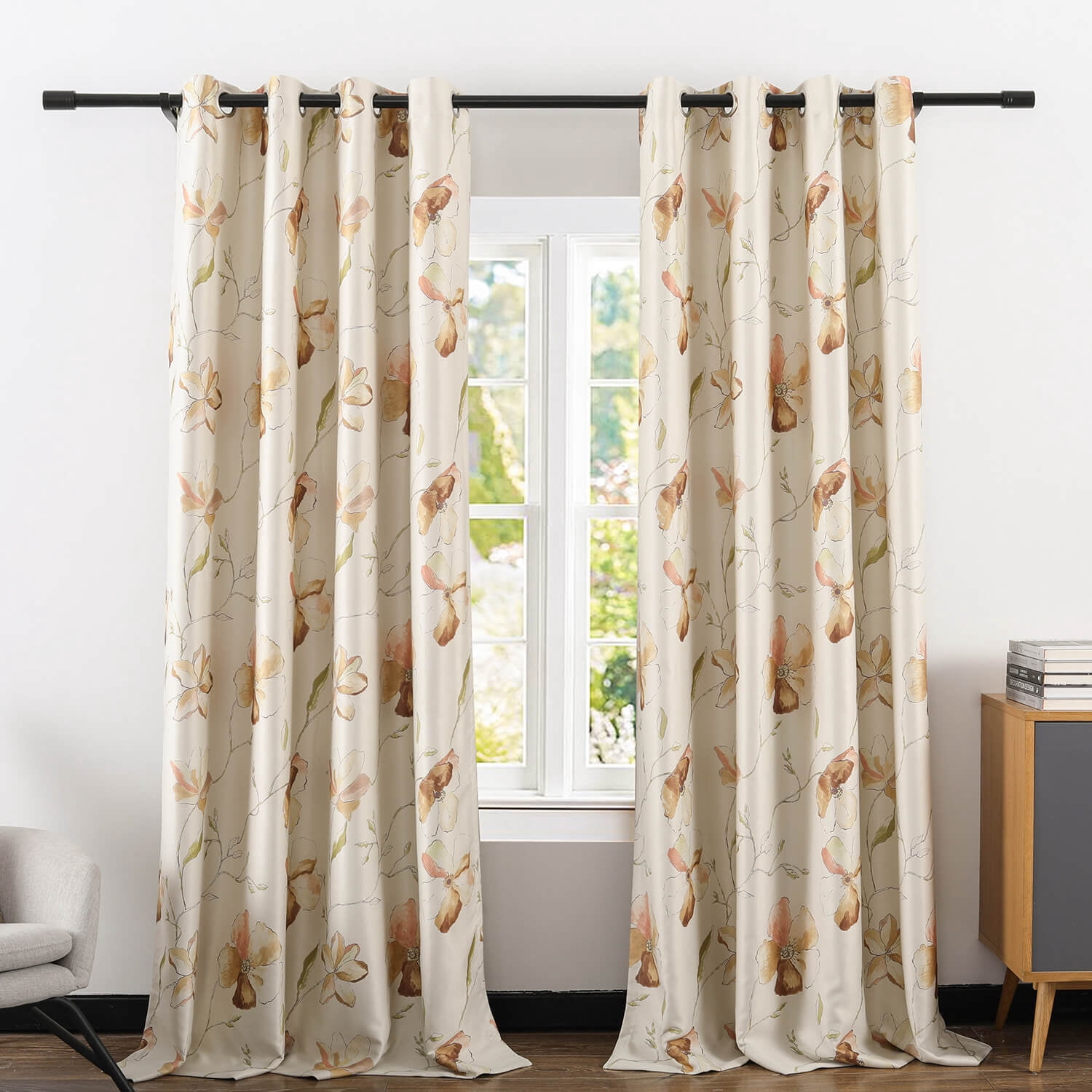 VOGOL Print Floral Pattern Blackout Thermal Insulated Window Treatment Drapes for Nursery Kids Girls Baby Room, Grommet Top, 52x84 Inch 2 Pieces, Yellow