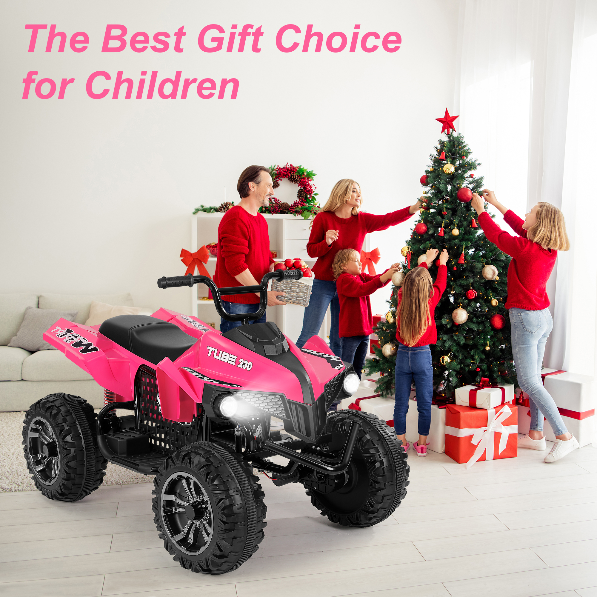 Neche 24V 2 Seater Ride on Toy, 4*200W Motors,9AH Battery Powered ,4-Wheeler Kids ATV with Bluetooth & LED lights, for Ages 3-8,Pink