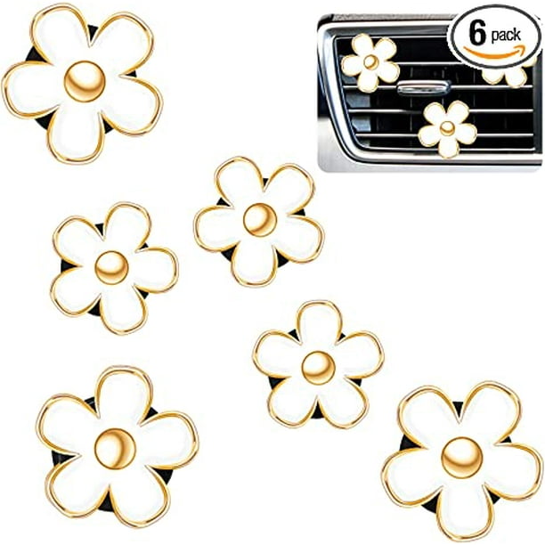 6 clips de ventilación de aire acondicionado con forma de margarita, clip de salida de aire acondicionado, clip para ambientador de coche, accesorios de decoración interior para coche (blanco, 3 cm, 3,3 cm) ER