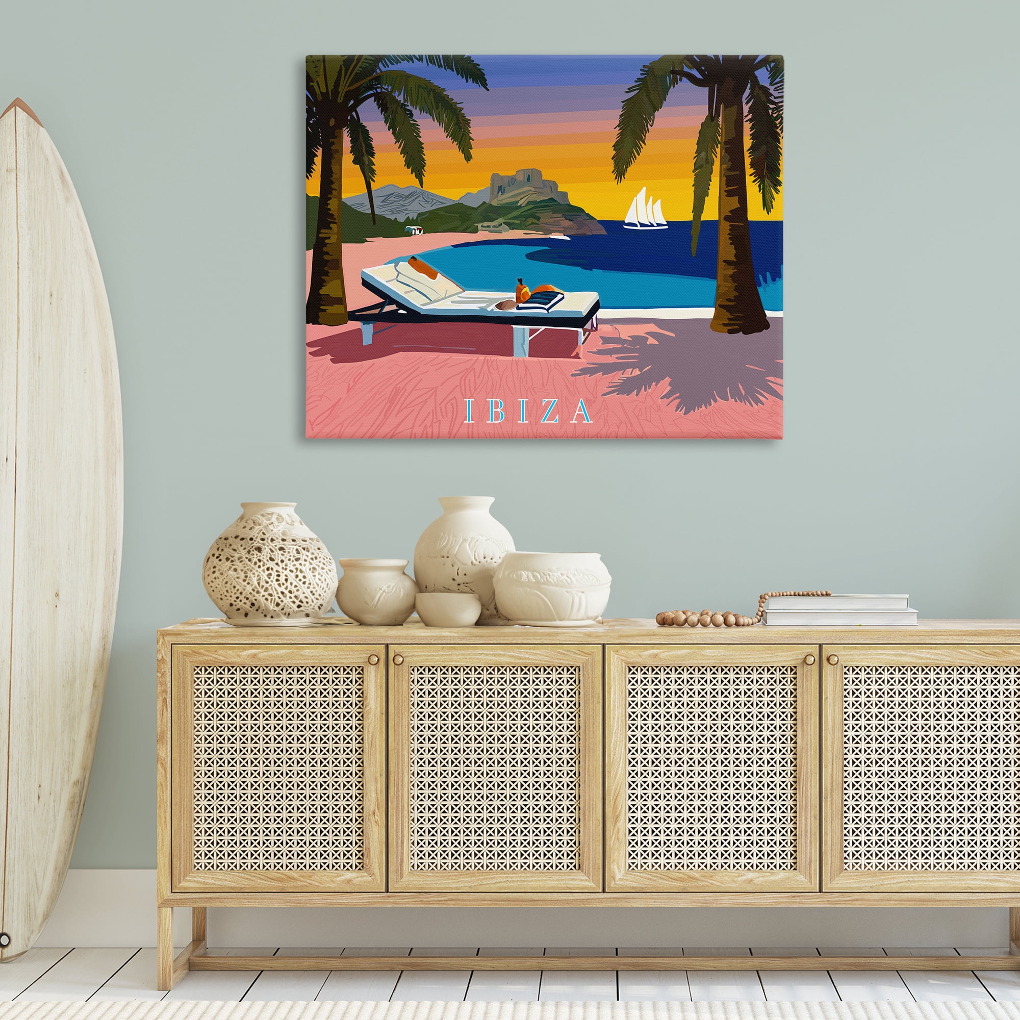 Stupell Industries Ibiza Tropical Beach View Cities & Countries Painting Wrapped Canvas Art Print Wall Art, 48 x 36
