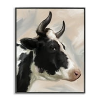 Stupell Industries Farm Cow with Horns Animals Painting Black Framed Art Print Wall Art, 11 x 14