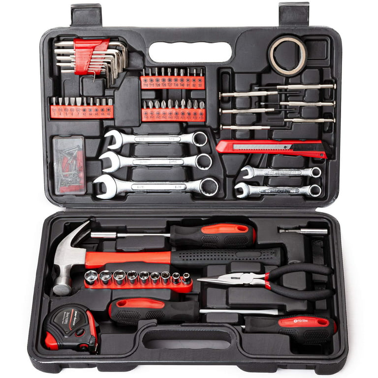 CARTMAN Tool Set General Household Hand Tool Kit with Plastic Toolbox  Storage Case Red & Black