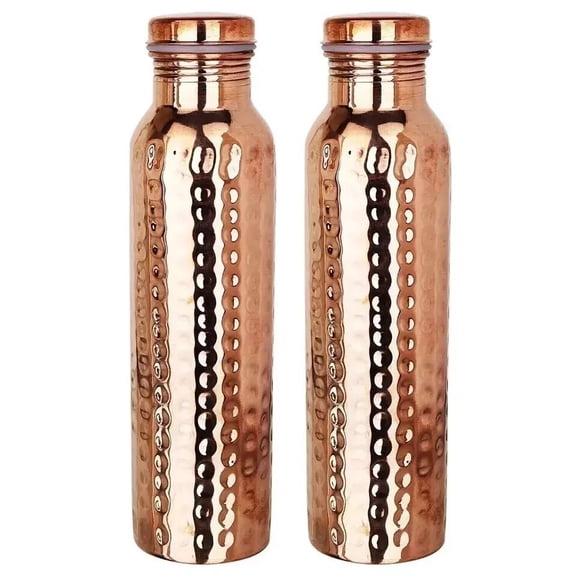 Pure Copper Water Bottle For Ayurveda Health Benefits 1000ml Set of 2 Hammered