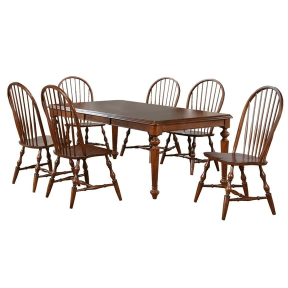 Sunset Trading Andrews 7-Piece 76" Extendable Wood Dining Set in Brown