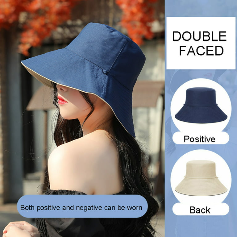 Meidiya Wide Brim Bucket Hat with String Reversible Cotton Sun Protection  Beach Hats for Women Large Foldable Brim Summer Hat 