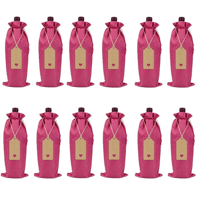 Zhuge 12 bolsas de regalo de vino con cordón, 13,78 × 5,9 pulgadas, reutilizables, para envolver botellas, para cumpleaños, bodas, fiestas (rosa)