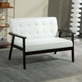 thumbnail image 2 of HOMCOM 44.5" Loveseat Sofa for Bedroom 2 Seater Couch with Wood Frame Cream, 2 of 10