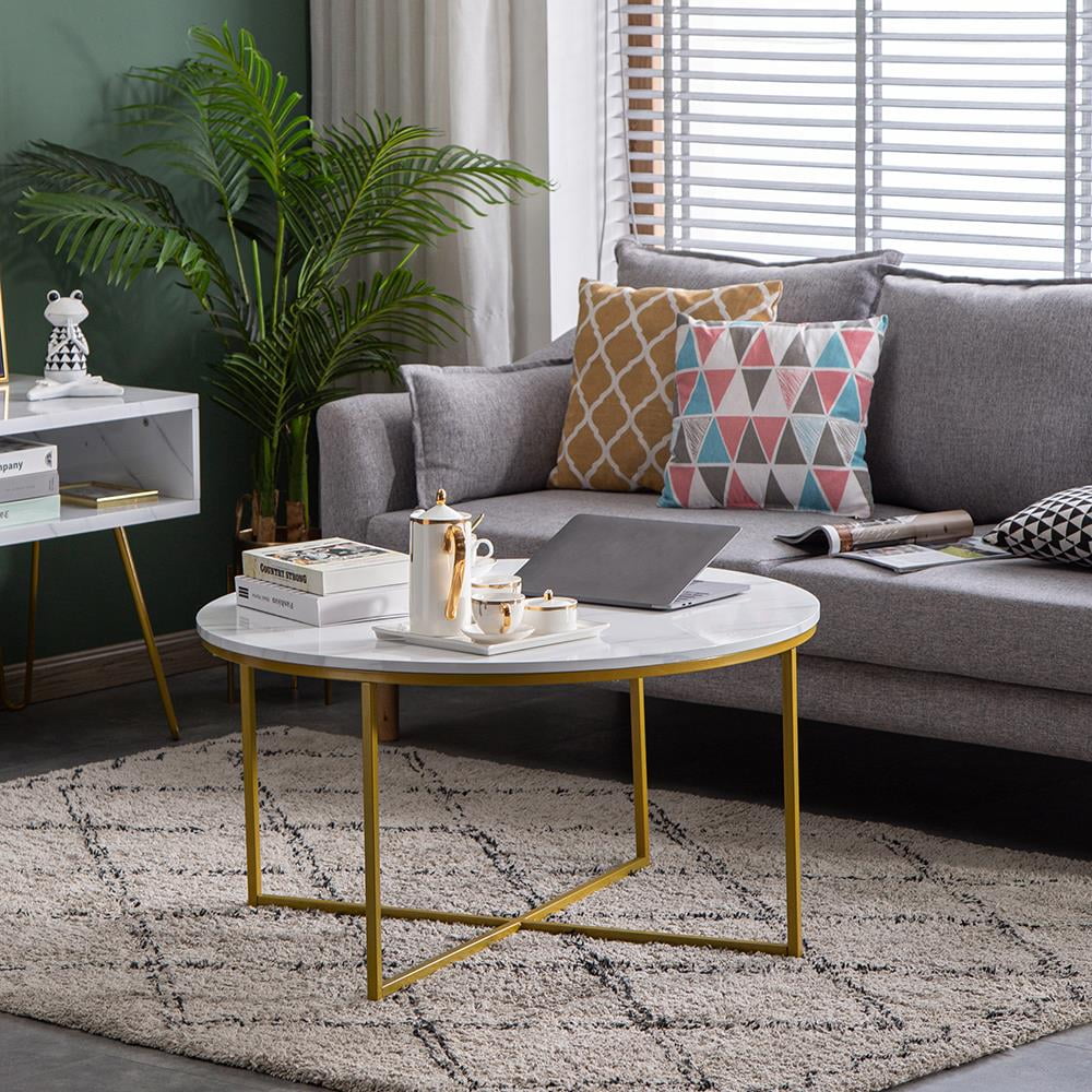 Zimtown Round Coffee Table for Living Room Golden - Walmart.com