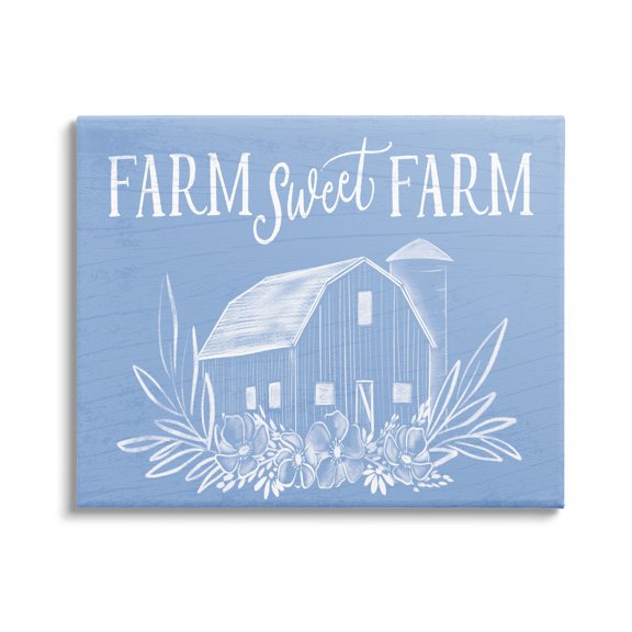 Stupell Industries Sweet Farm Blue Floral Barn Stencil Welcome Sign,48 x 36, Design by Doodles.Ink.