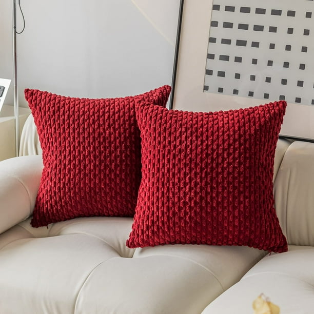 Xiao Hua Juego de 2 fundas de almohada decorativas de pana suave, estilo bohemio, a rayas, estilo rústico, para sofá, cama, sala de estar, 45,7 x 45,7 cm, color vino tinto.