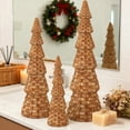 thumbnail image 2 of Shoreew Rattan Resin Christmas Tree Cone Natural Rattan Style Tabletop Christmas Tree Figurines for Winter Holiday Entryway Table Mantel Centerpiece, 2 of 7