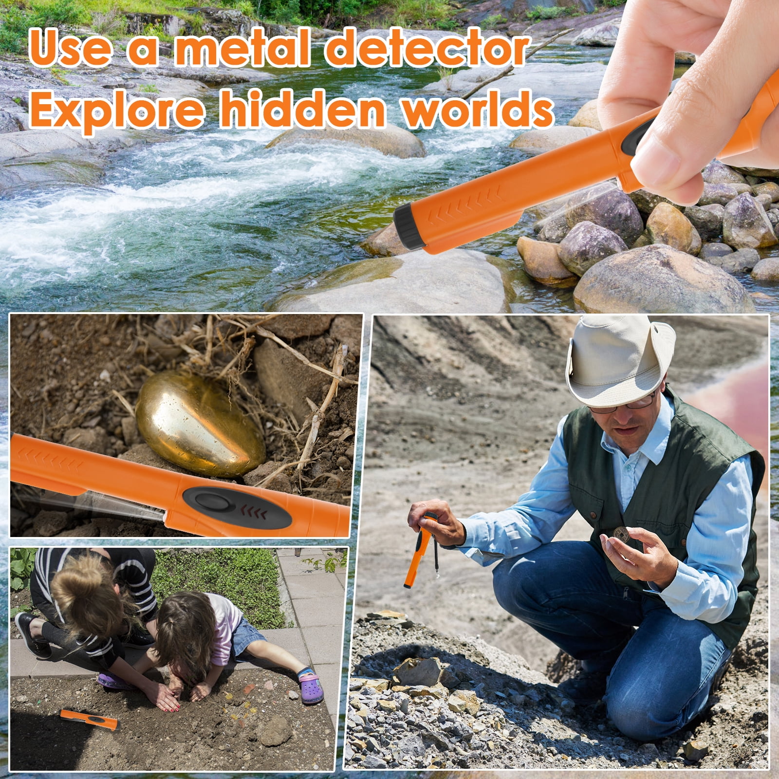 Ikoopy Waterproof Metal Detector with Hanging Storage Bag 360° Detection Handheld Pin Pointer Wand for Outdoor Beach Treasure