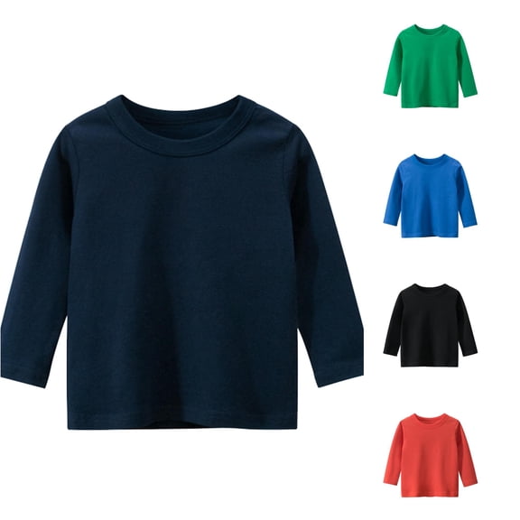 SGMVNU Unisex Kids Long Sleeve Basic Tee Shirts Drop Shoulder Solid Cotton Blend Tops Undershirts for Boys Girls, Size 4-6 Years, Navy
