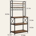 thumbnail image 3 of Kitchen Bakers Rack, 5-Tier Microwave Oven Stand with Large Storage Shelf and 6 Hooks for Spice, Pots Organizer, Rustic Brown, 3 of 7