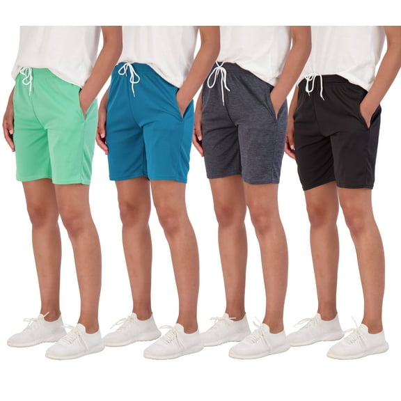 4-Pack: Women's 7" Mesh Quick-Dry Bermuda Active Athletic Long Shorts with Pockets (Available in Plus Size)