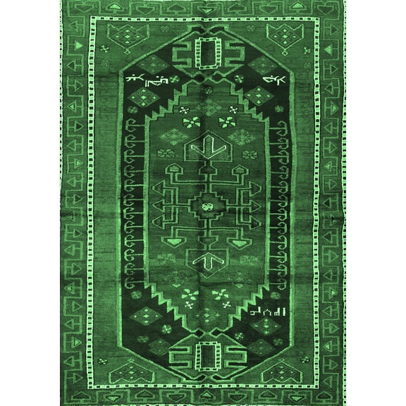 Ahgly Company Indoor Rectangle Persian Emerald Green Traditional Area Rugs, 5' x 7'
