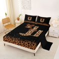 thumbnail image 2 of jejeloiu Classic Leopard Initial U Queen Sheet Sets For Girls,Fashion Glitter Bowknot Monogram Print Bed Set,4 Pieces, 2 of 6