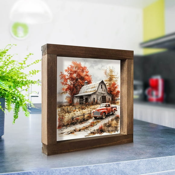 Hangs Farmhouse Canvas Wall Art Red Old Tractor Picture for Kitchen and Living Spaces Decorative Print with Sunflowers and Country Charm