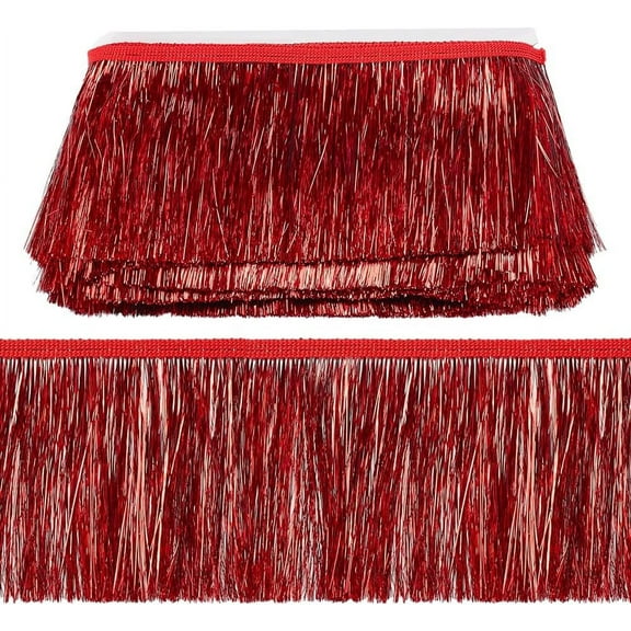 10 Yards Red Metallic Fringe Trim - 4 Inch Wide Shiny Tassel Border Polyester Ribbon for Dance Costumes Stage Outfits Party Decor Latin Dress DIY Craft Projects Red DIY