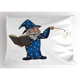 thumbnail image 1 of Wizard Pillow Sham, Sorcerer Man in a Blue Costume with Yellow Stars Casting a Spell from a Magic Book, Decorative Standard Size Printed Pillowcase, 26 X 20 Inches, Multicolor, by Ambesonne, 1 of 2